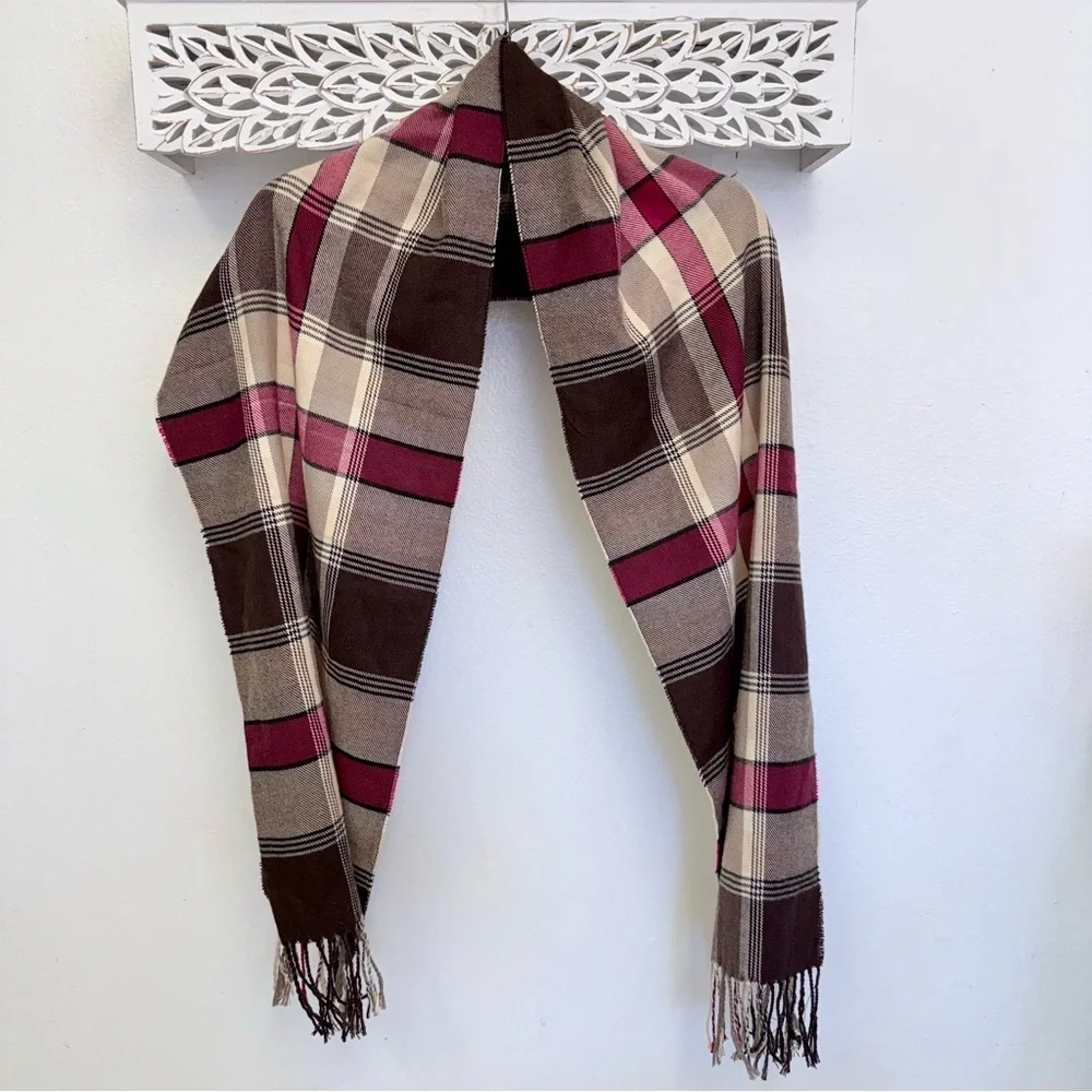 Cashmere scarf burgundy black and tan